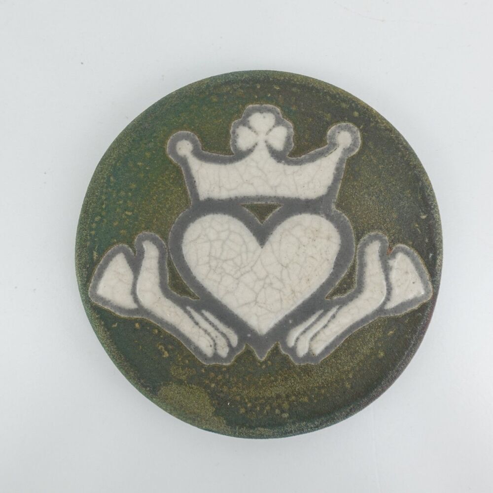 Jeremy Diller Claddagh Raku Art Pottery Coaster Signed